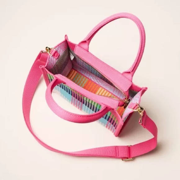Pink Plaid Knit Kate Spade x Target Crossbody Bag, NWT, Detachable Strap - Picture 3 of 7